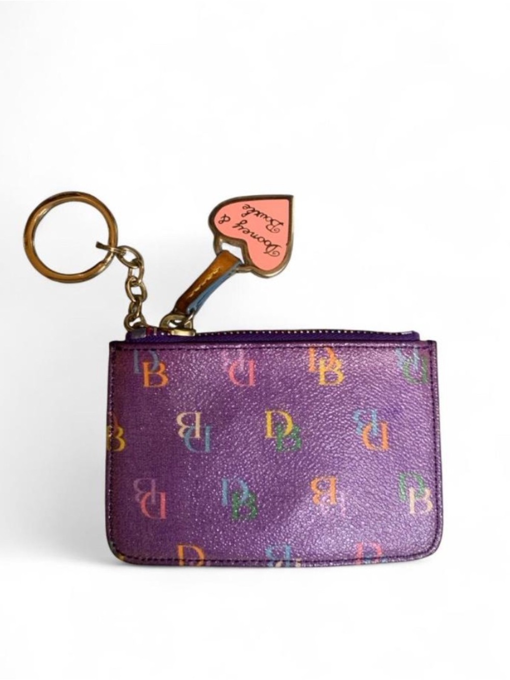 Vintage Y2K Dooney & Bourke Purple Multicolor DB Monogram Coin Case Key Wallet